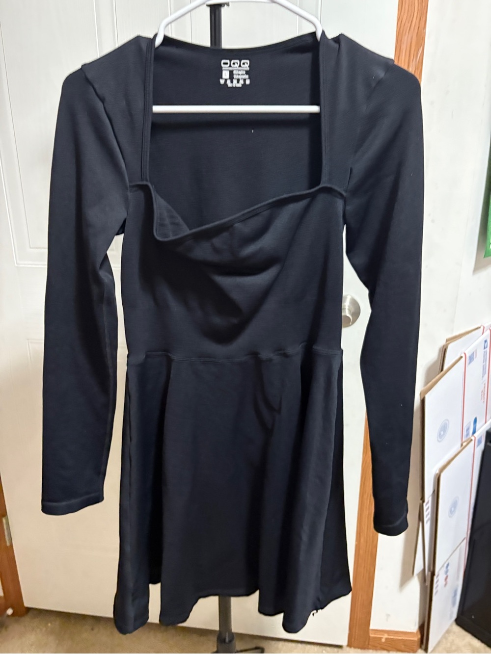 Black Long-Sleeve Square Neck Fit & Flare Dress